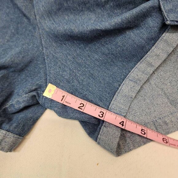 Women's Denim Jumpsuit V Neck Zip Up Short Sleeve Belted Jeans Romper XL - Picture 7 of 8